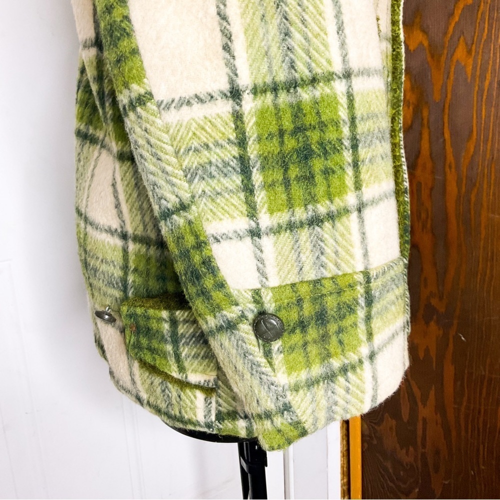VINTAGE 1960s Green Wool Plaid Jacket | Tartan Check Hunting Coat Unisex S/M - Picture 4 of 16